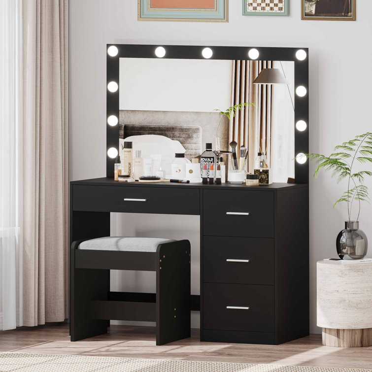 Makeup table with clearance lighted mirror